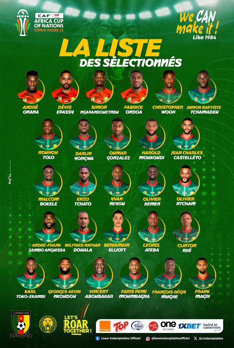 Photo de l'équipe du Cameroun pour la CAN 2023