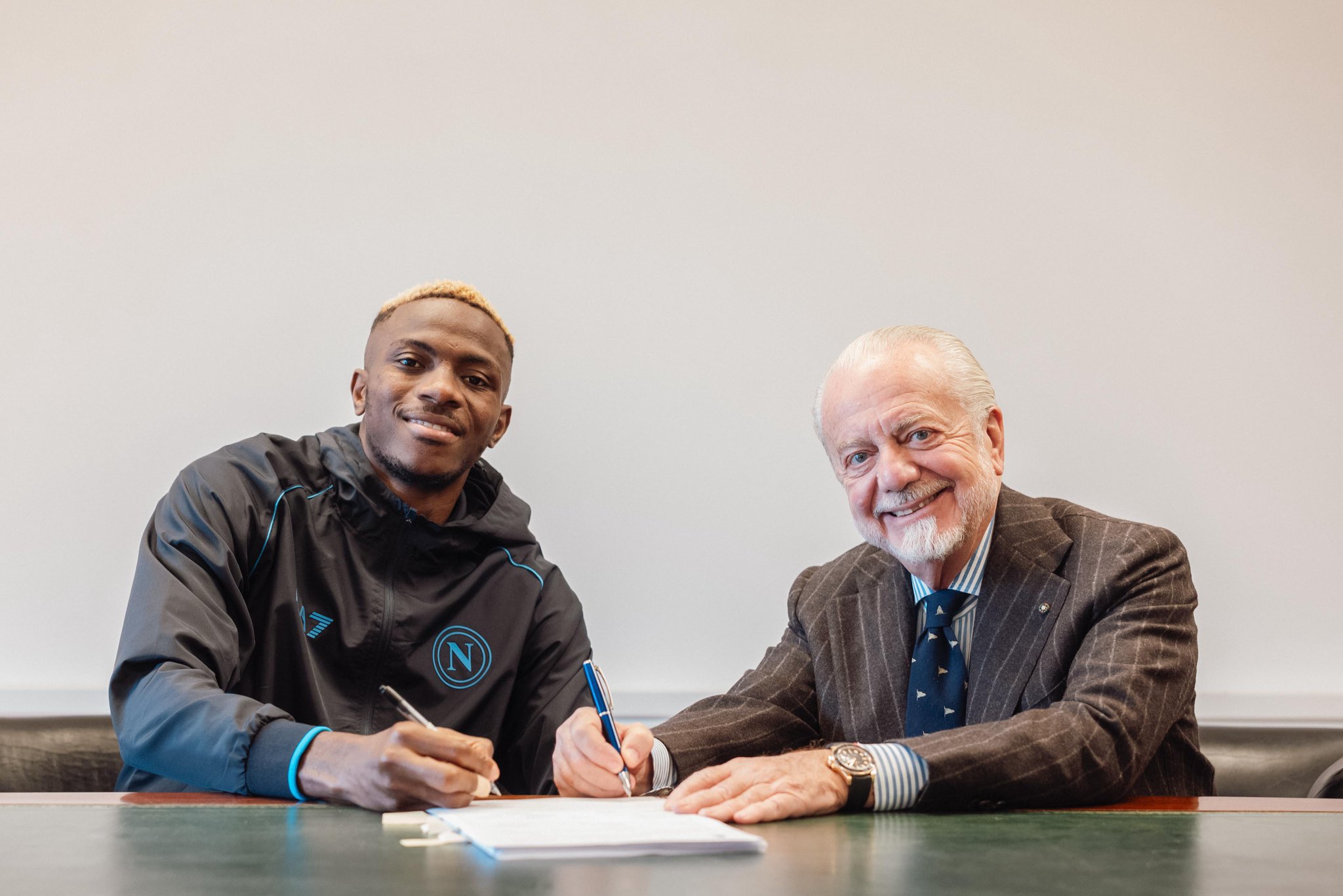 Victor Osimhen celebrating his contract extension with Napoli