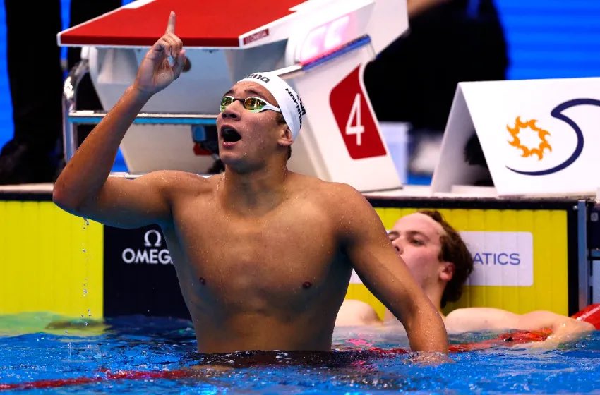 Ahmed Hafnaoui competing at World Swimming Championships