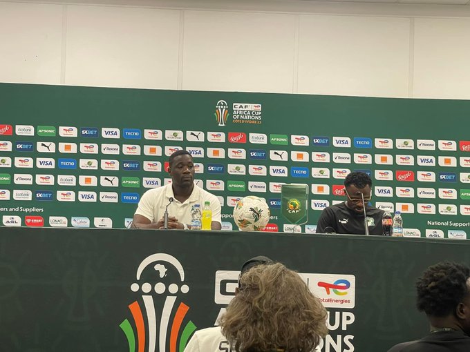 Emerse Faé during a press conference addressing the rumors about Hervé Renard