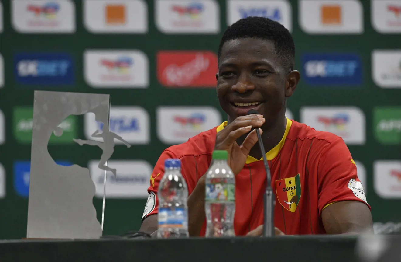 Aguibou Camara célèbre son but lors de la victoire de la Guinée lors de la CAN 2023