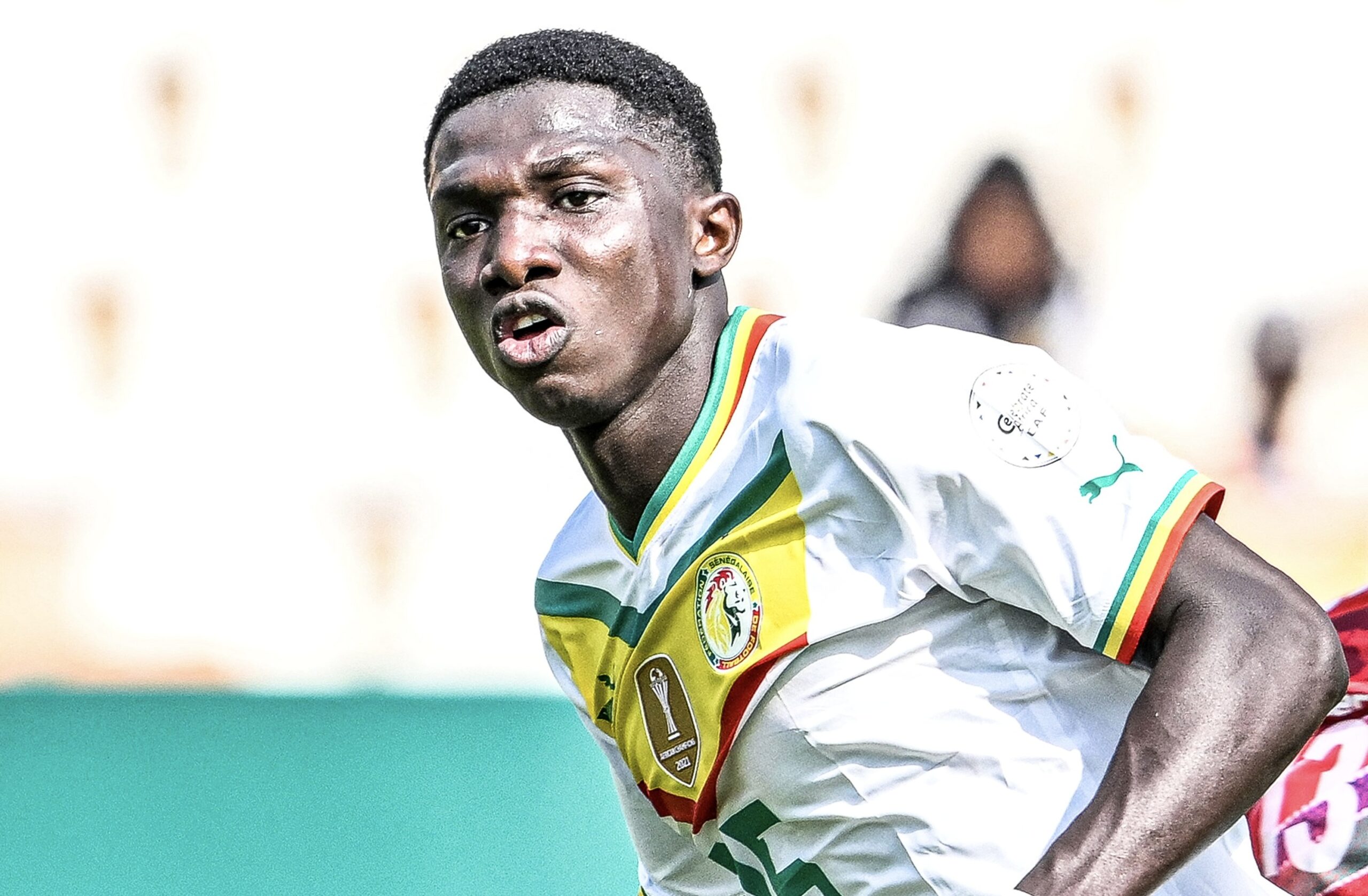 Lamine Camara célèbre son deuxième but lors de la victoire du Sénégal contre la Gambie à la CAN 2023