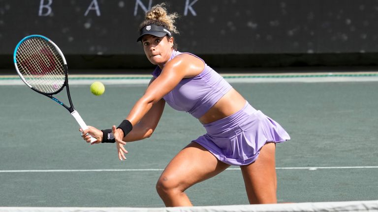 Mayar Sherif in action at the WTA 250 Hobart tournament