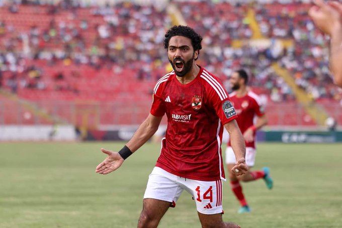 Hussein El Shahat celebrating his goal against Madeama SC