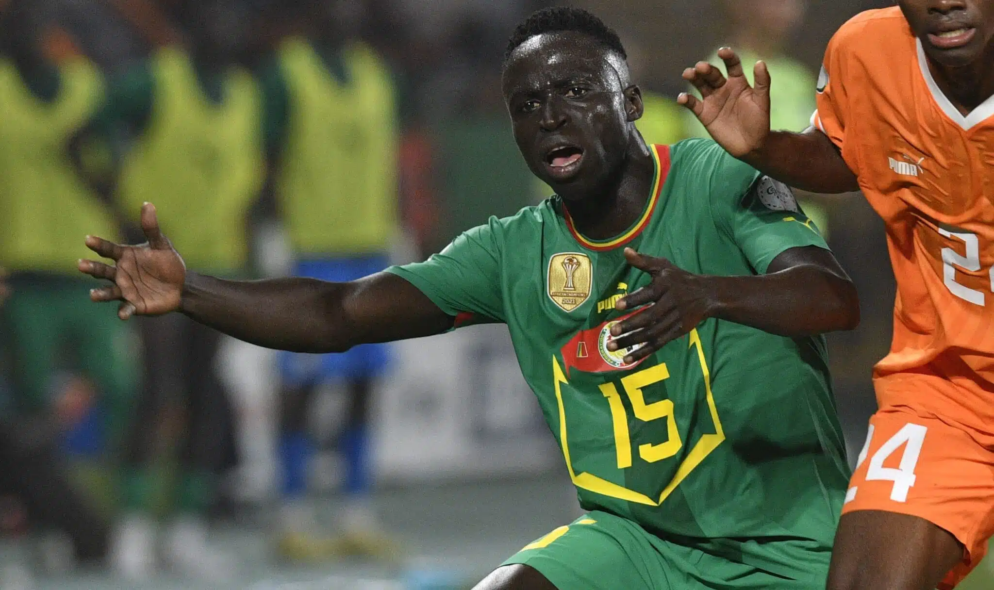 Krépin Diatta expressing his frustration after Senegal's elimination