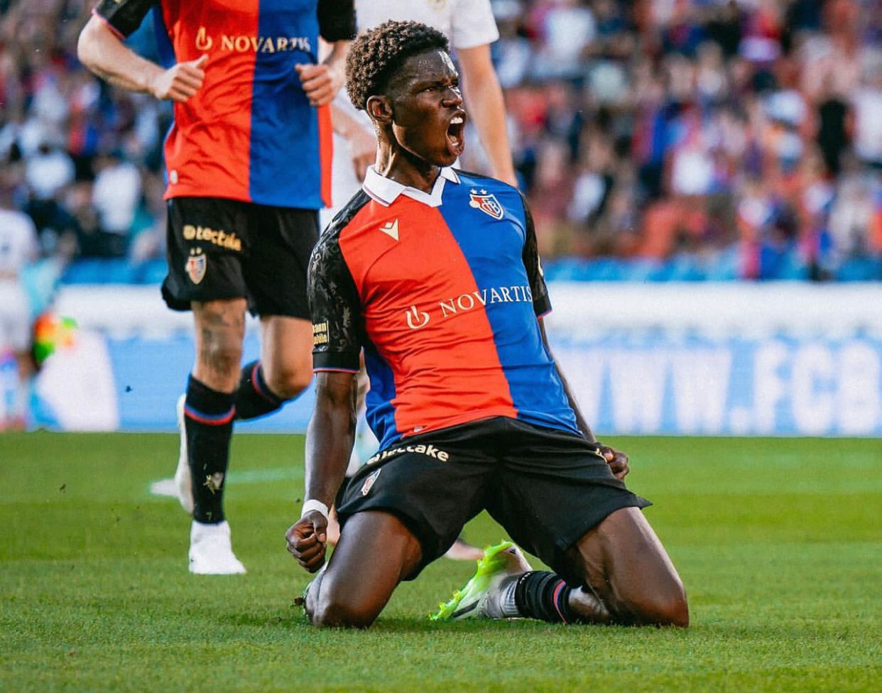 Thierno Barry celebrating a goal for FC Basel